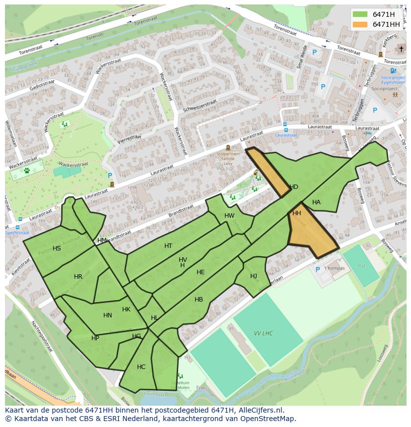 Afbeelding van het postcodegebied 6471 HH op de kaart.