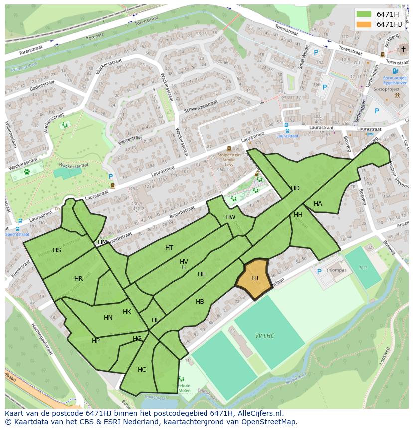 Afbeelding van het postcodegebied 6471 HJ op de kaart.