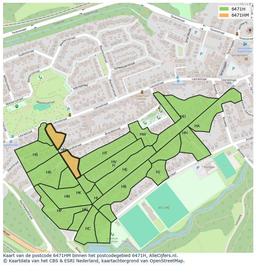 Afbeelding van het postcodegebied 6471 HM op de kaart.