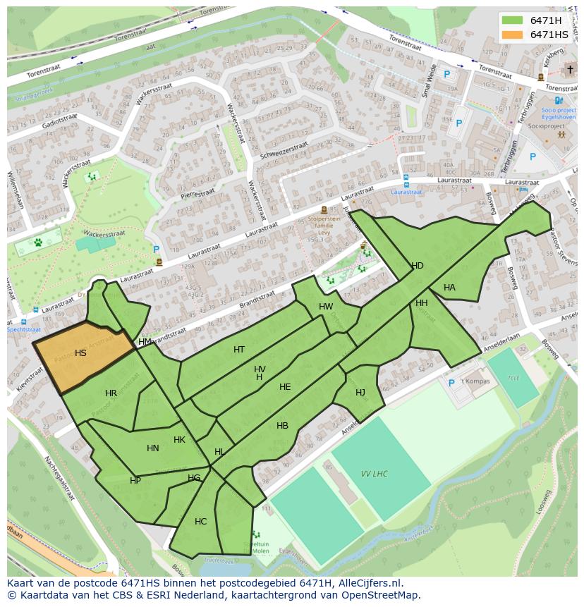 Afbeelding van het postcodegebied 6471 HS op de kaart.