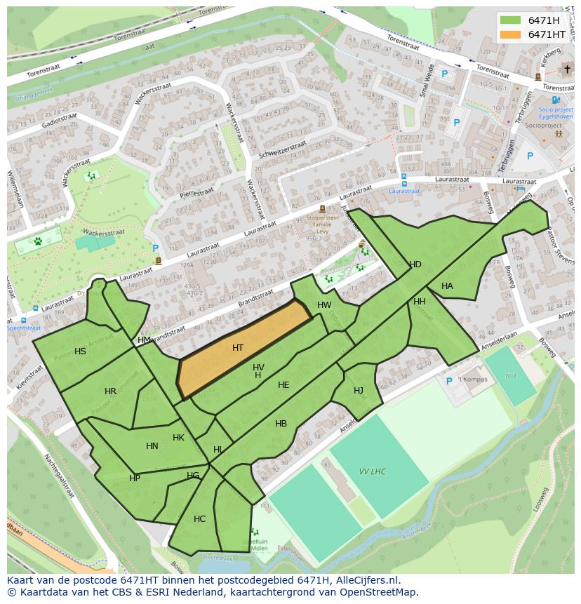 Afbeelding van het postcodegebied 6471 HT op de kaart.