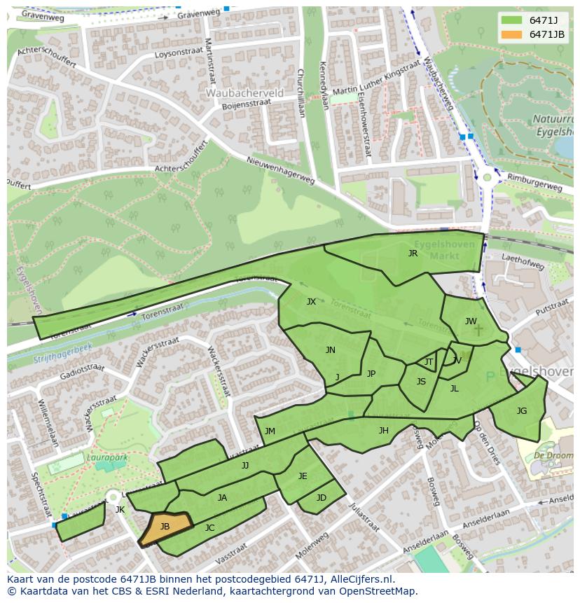 Afbeelding van het postcodegebied 6471 JB op de kaart.