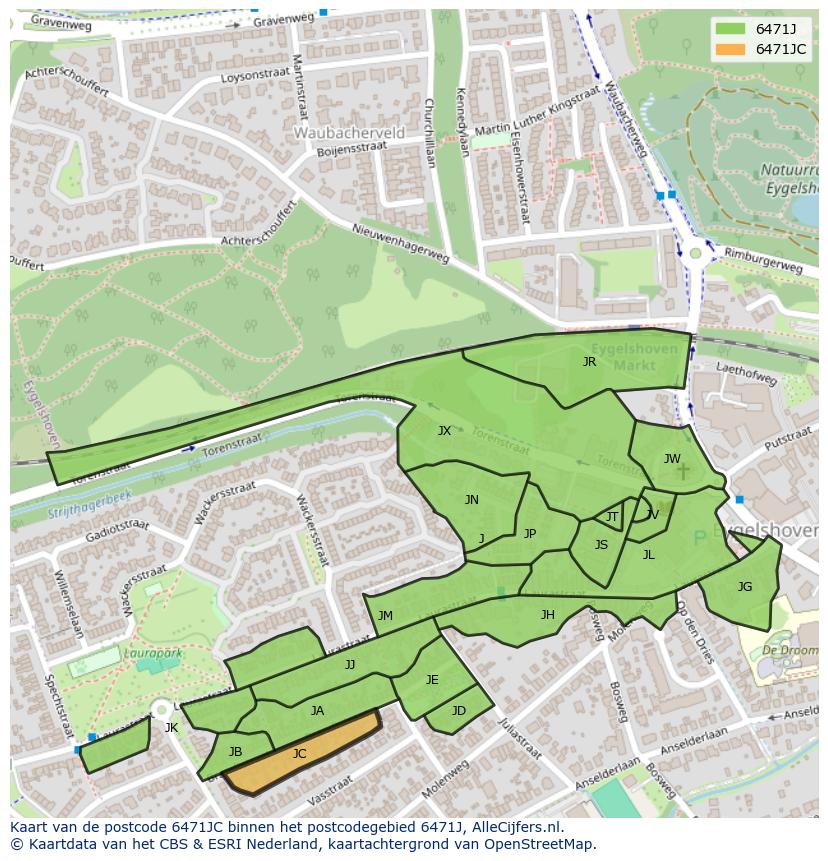 Afbeelding van het postcodegebied 6471 JC op de kaart.