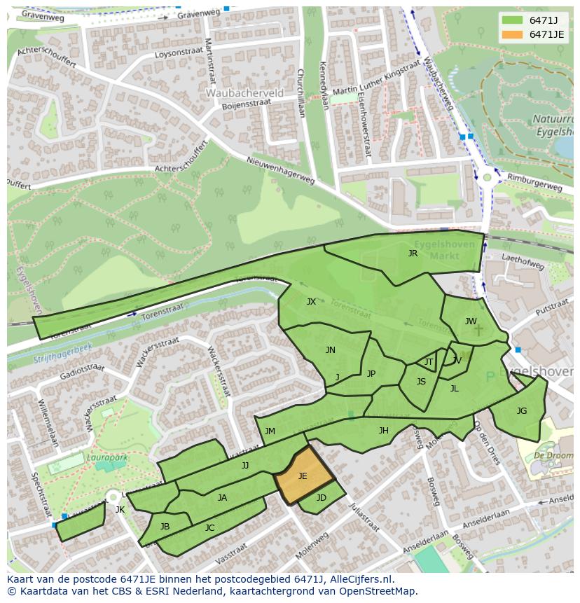 Afbeelding van het postcodegebied 6471 JE op de kaart.