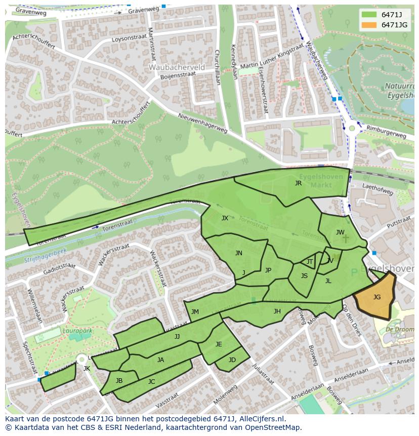 Afbeelding van het postcodegebied 6471 JG op de kaart.