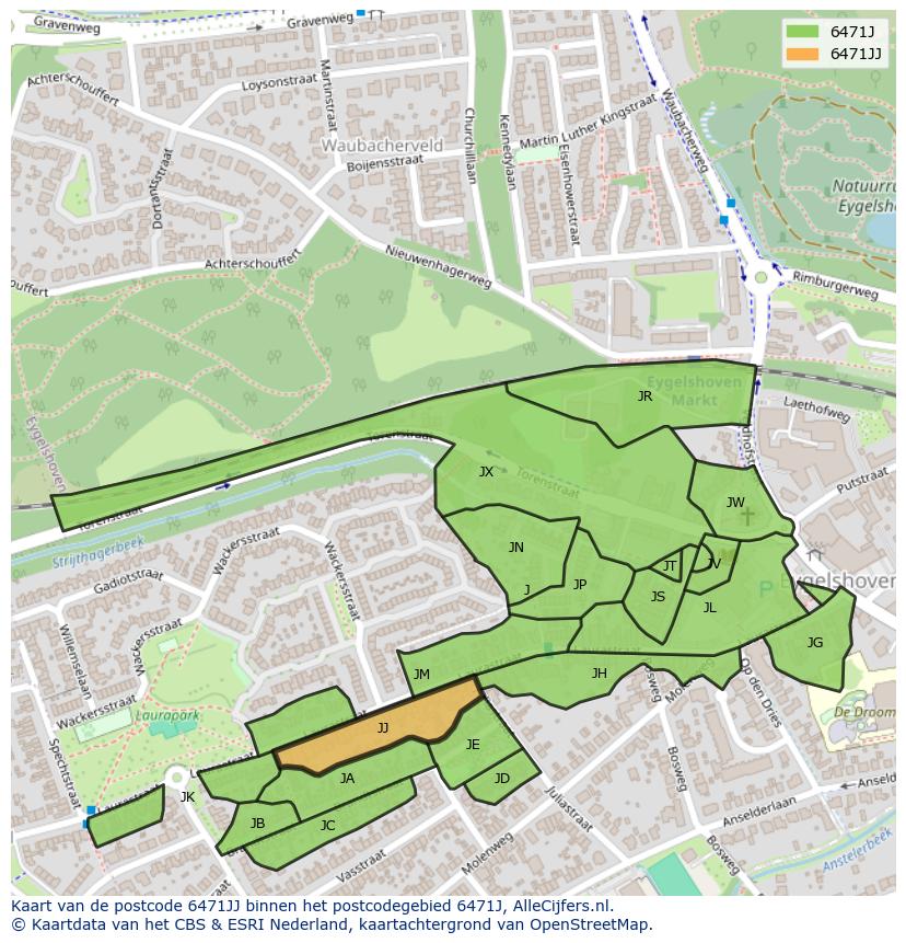 Afbeelding van het postcodegebied 6471 JJ op de kaart.
