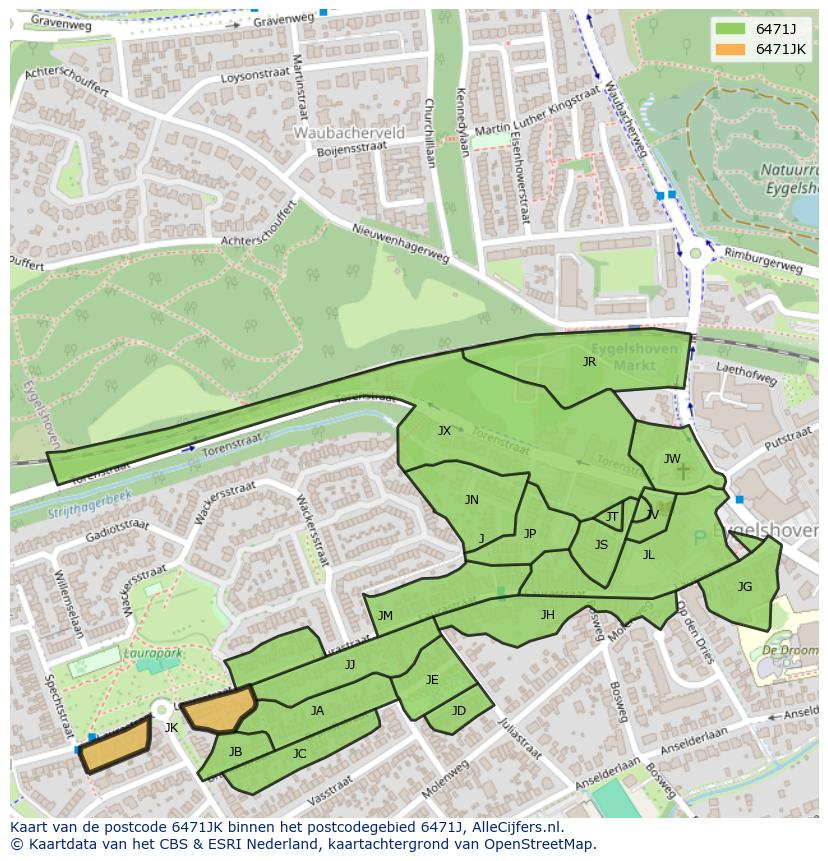 Afbeelding van het postcodegebied 6471 JK op de kaart.