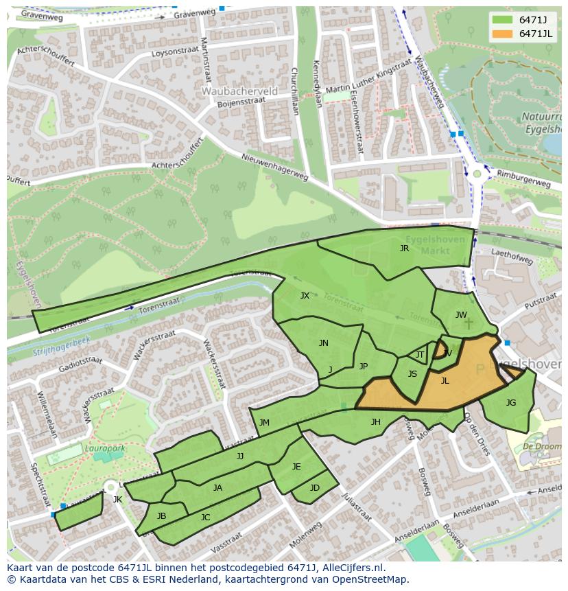 Afbeelding van het postcodegebied 6471 JL op de kaart.