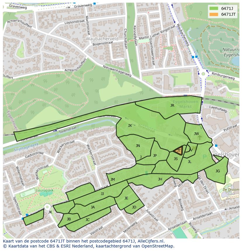 Afbeelding van het postcodegebied 6471 JT op de kaart.