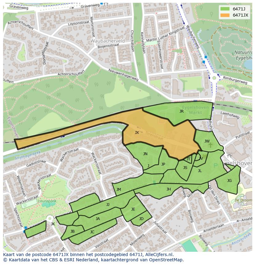Afbeelding van het postcodegebied 6471 JX op de kaart.