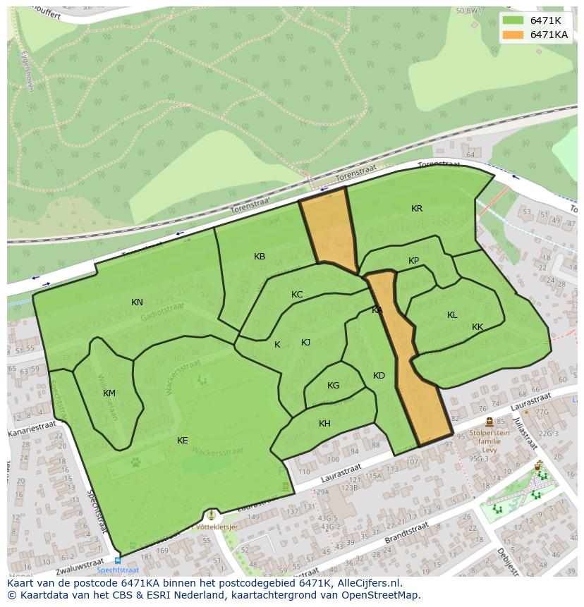 Afbeelding van het postcodegebied 6471 KA op de kaart.