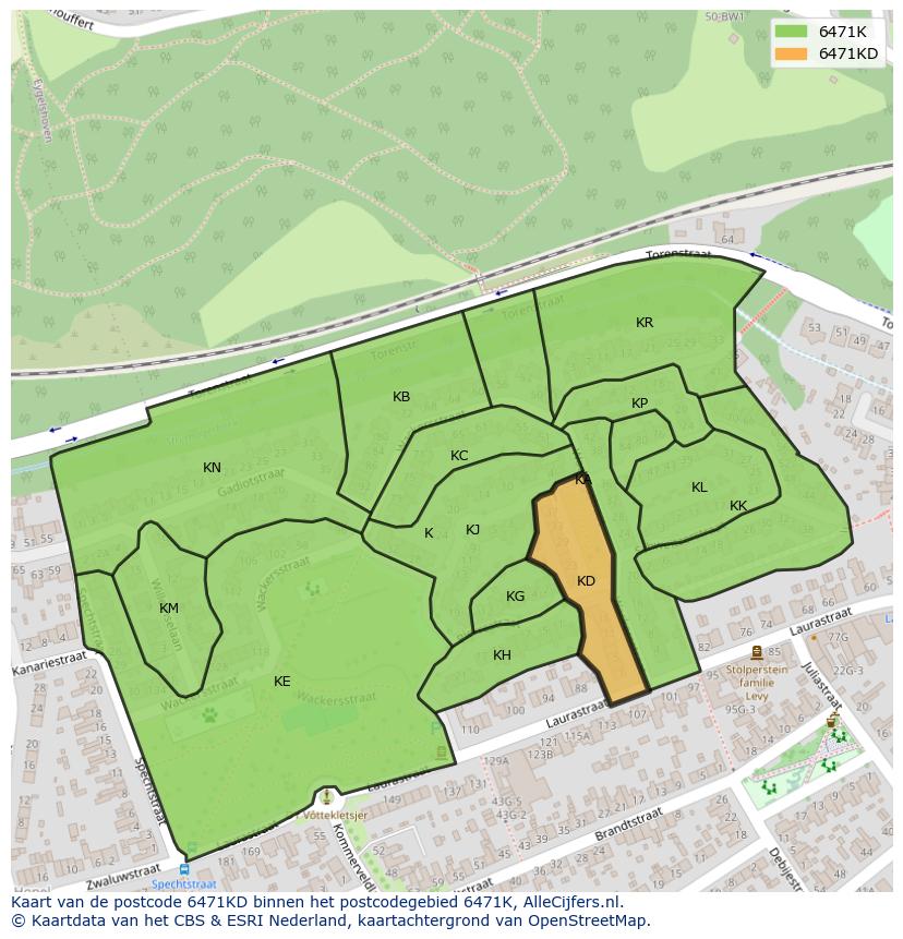 Afbeelding van het postcodegebied 6471 KD op de kaart.
