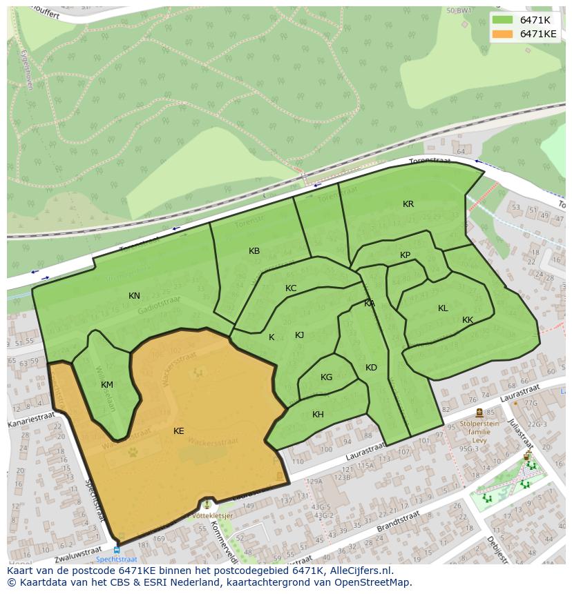 Afbeelding van het postcodegebied 6471 KE op de kaart.