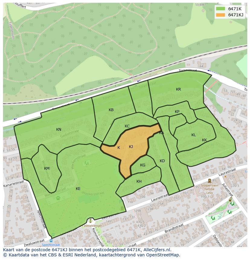 Afbeelding van het postcodegebied 6471 KJ op de kaart.