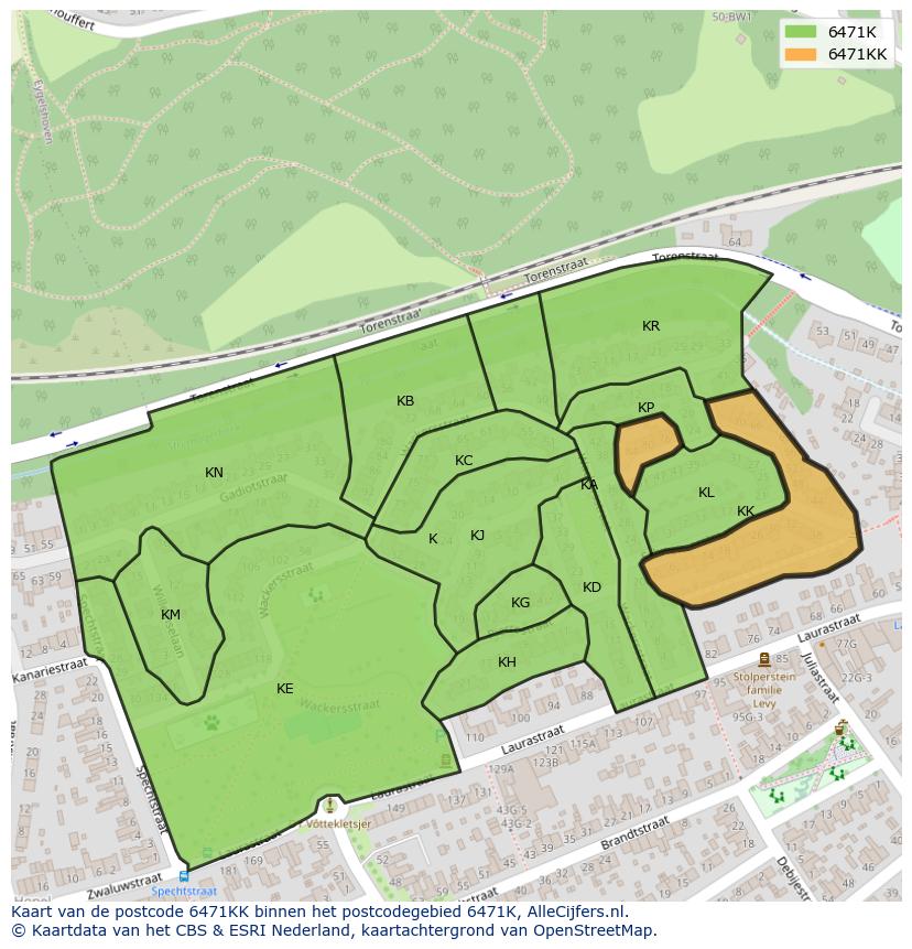 Afbeelding van het postcodegebied 6471 KK op de kaart.