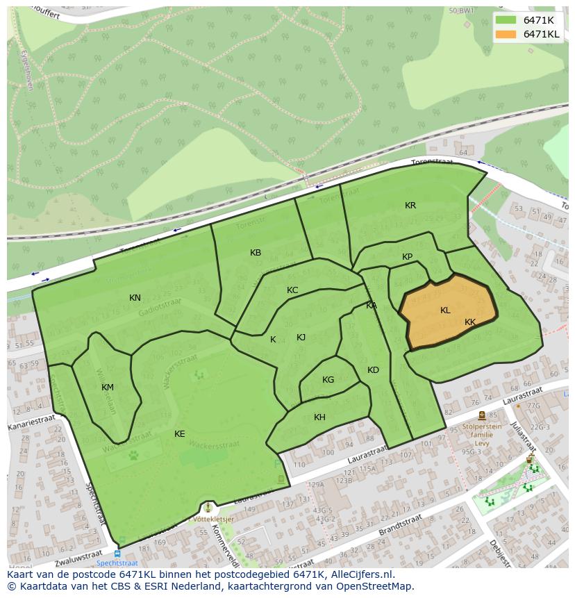 Afbeelding van het postcodegebied 6471 KL op de kaart.