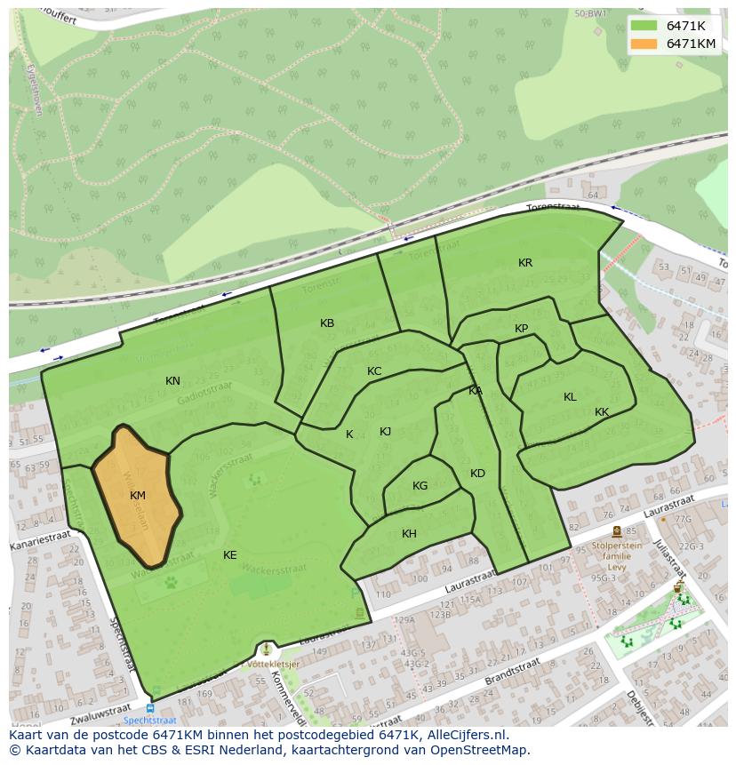 Afbeelding van het postcodegebied 6471 KM op de kaart.