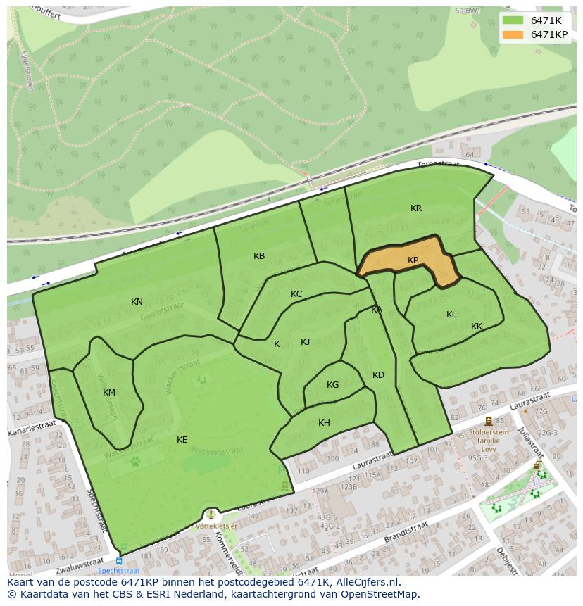 Afbeelding van het postcodegebied 6471 KP op de kaart.