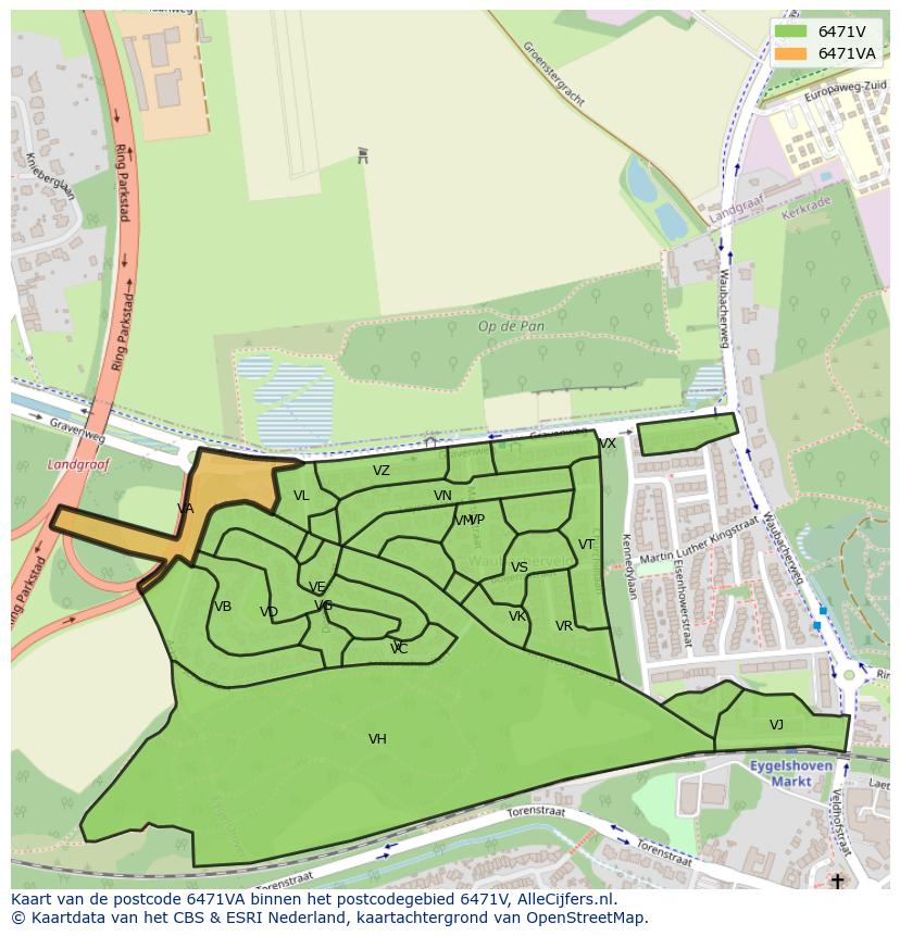 Afbeelding van het postcodegebied 6471 VA op de kaart.