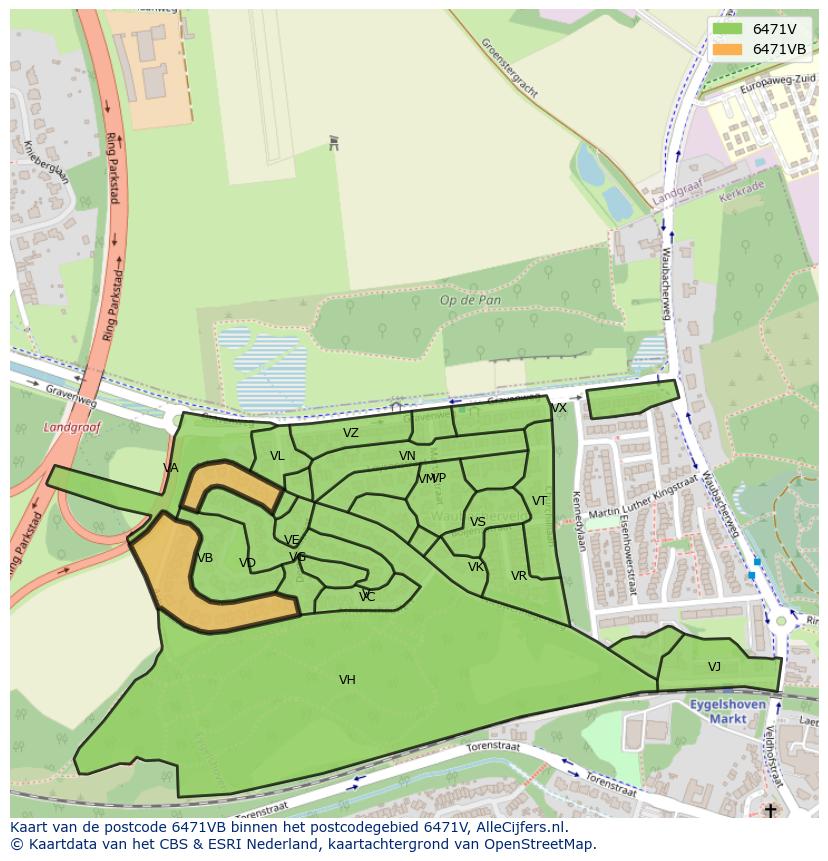Afbeelding van het postcodegebied 6471 VB op de kaart.
