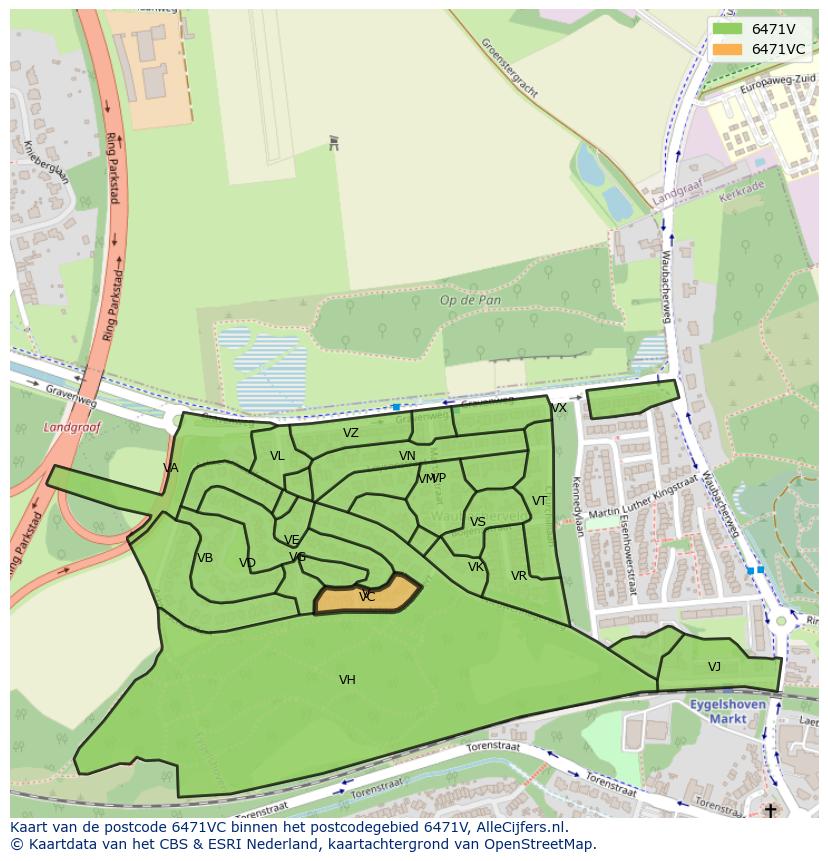 Afbeelding van het postcodegebied 6471 VC op de kaart.