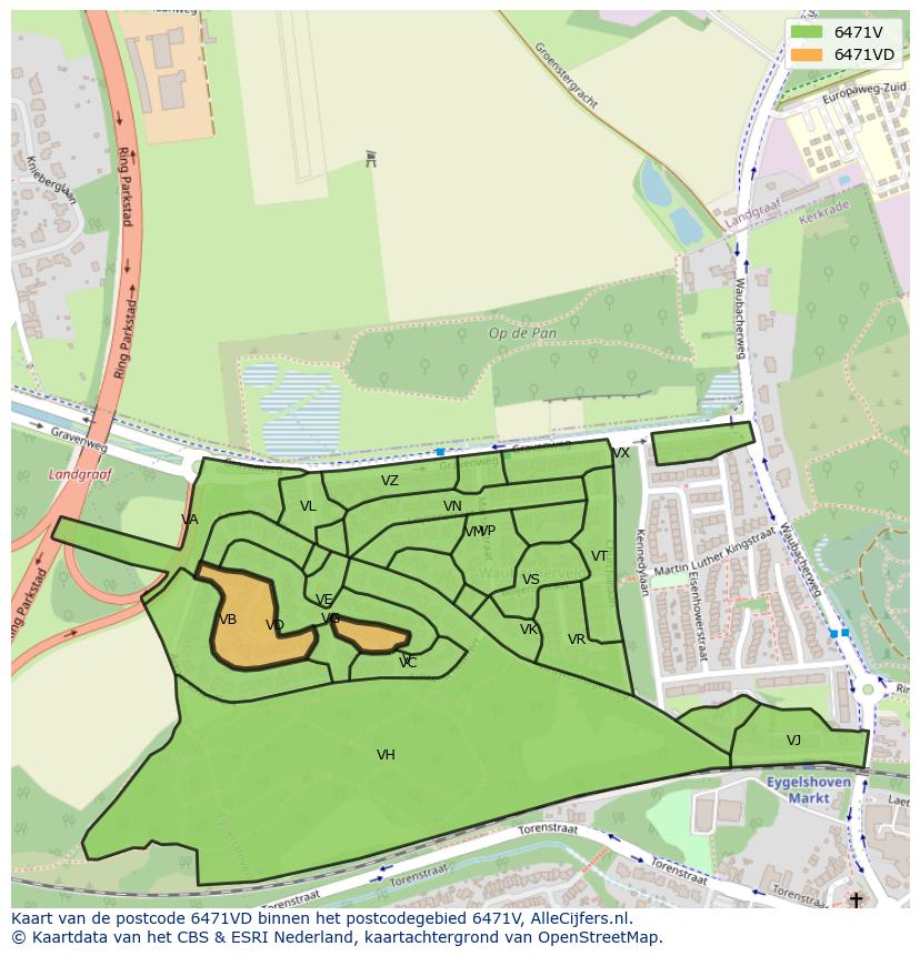 Afbeelding van het postcodegebied 6471 VD op de kaart.