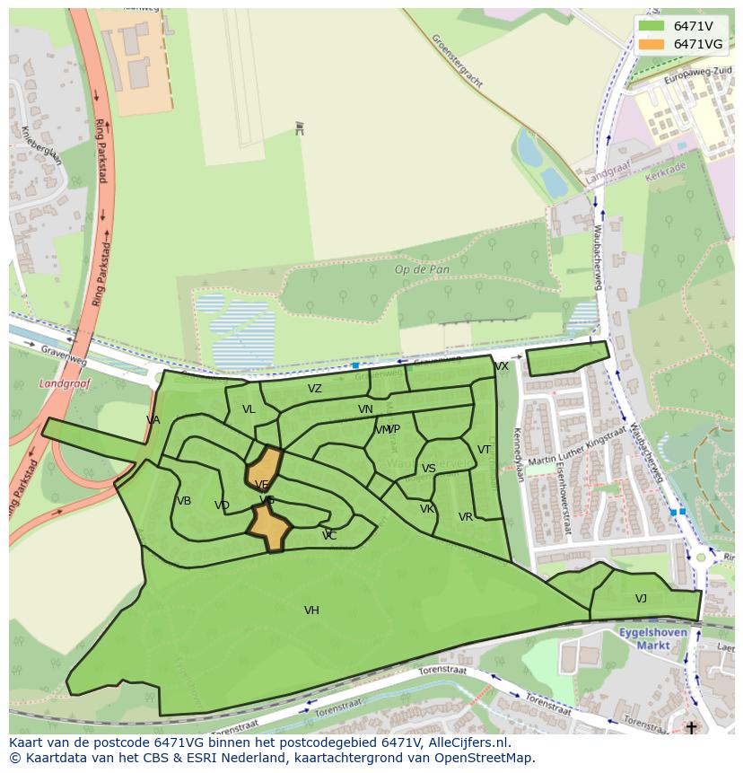 Afbeelding van het postcodegebied 6471 VG op de kaart.