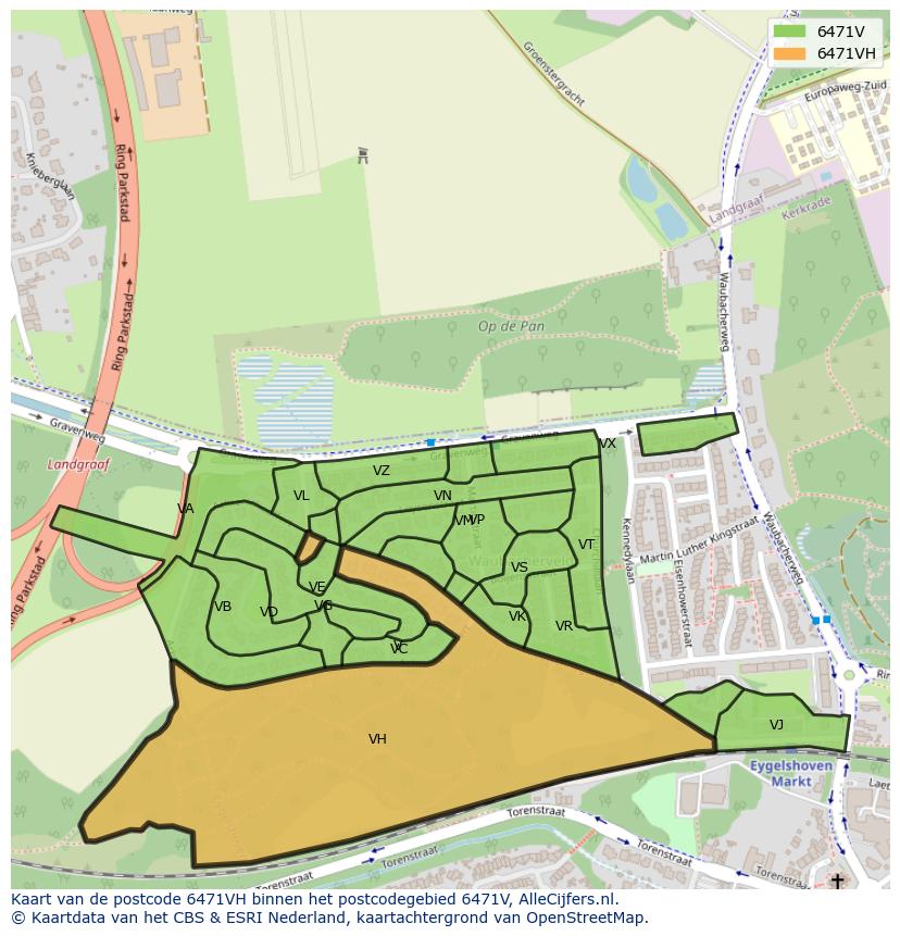 Afbeelding van het postcodegebied 6471 VH op de kaart.