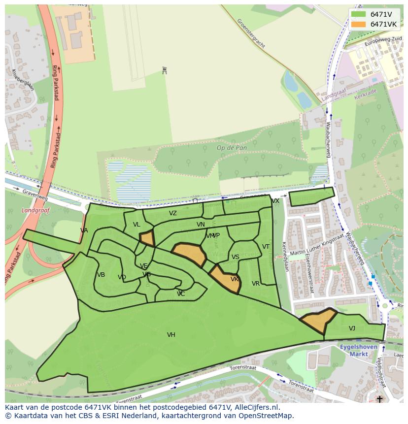 Afbeelding van het postcodegebied 6471 VK op de kaart.