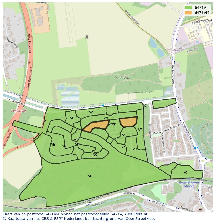 Afbeelding van het postcodegebied 6471 VM op de kaart.