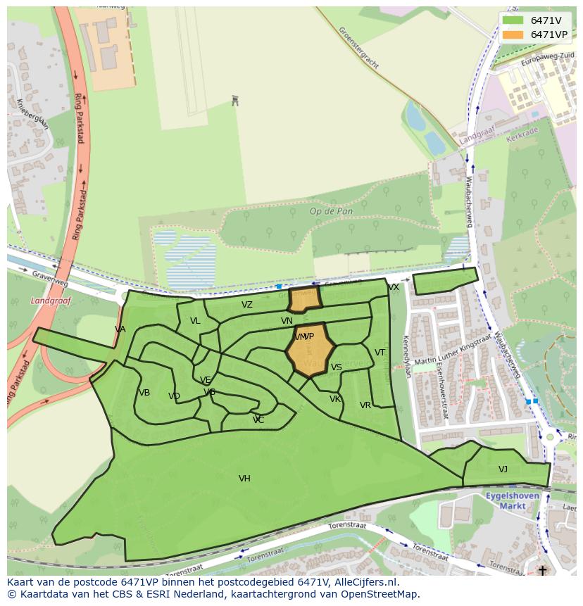 Afbeelding van het postcodegebied 6471 VP op de kaart.