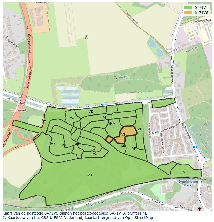 Afbeelding van het postcodegebied 6471 VS op de kaart.