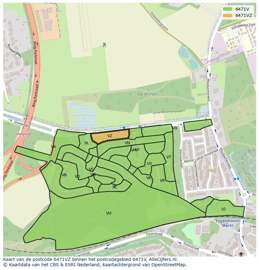 Afbeelding van het postcodegebied 6471 VZ op de kaart.