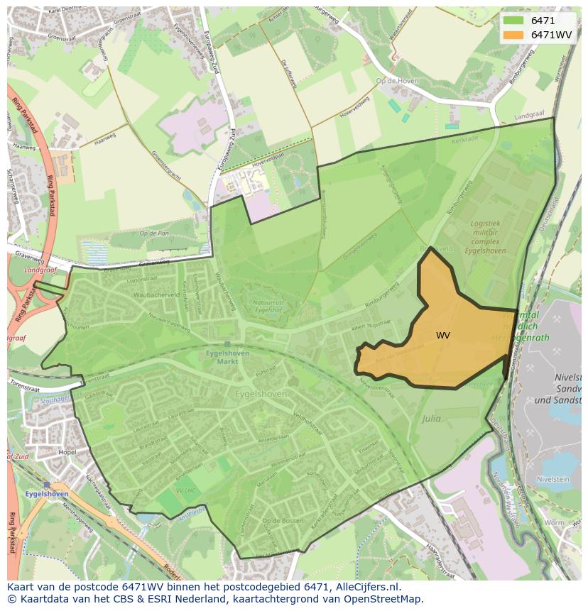 Afbeelding van het postcodegebied 6471 WV op de kaart.