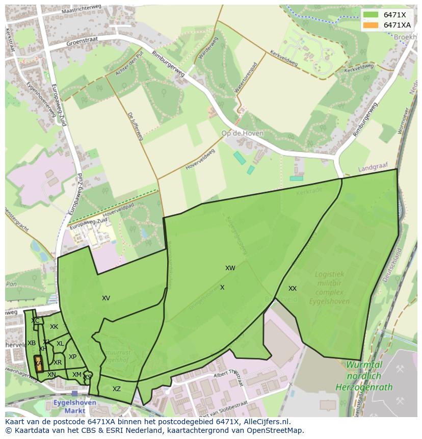 Afbeelding van het postcodegebied 6471 XA op de kaart.