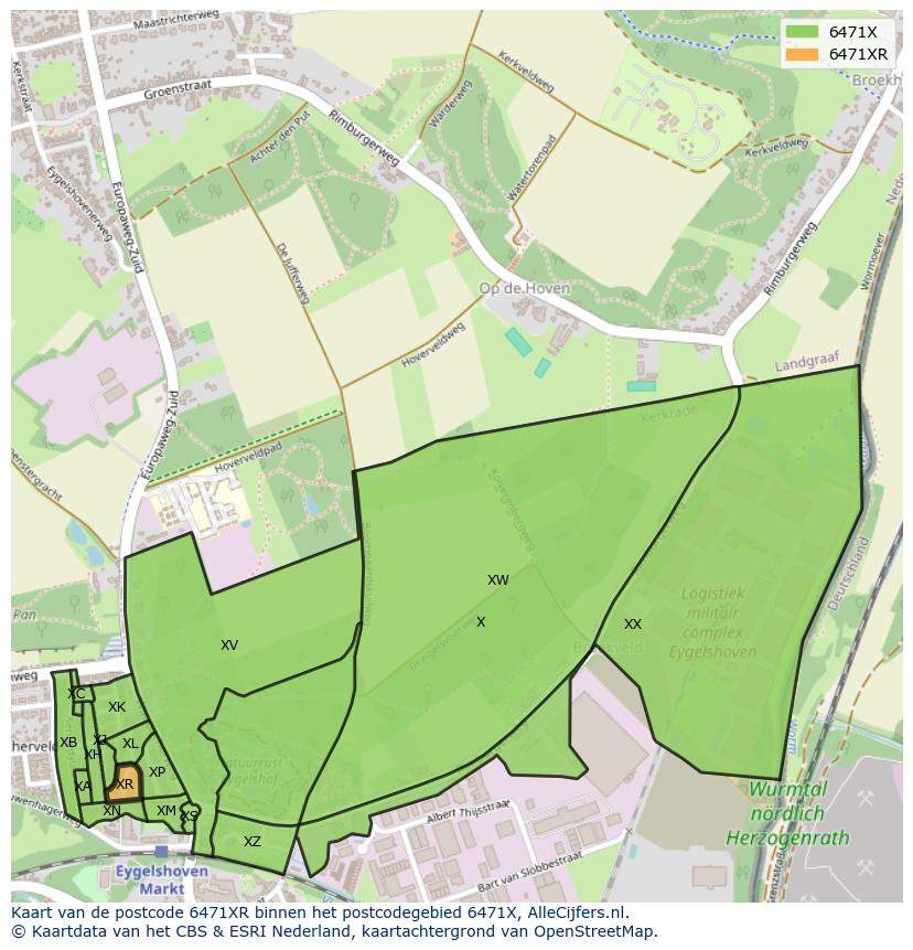 Afbeelding van het postcodegebied 6471 XR op de kaart.