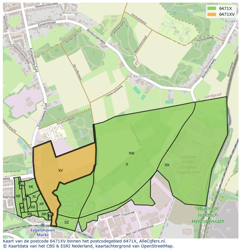 Afbeelding van het postcodegebied 6471 XV op de kaart.