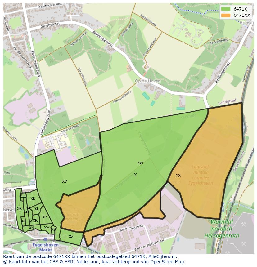 Afbeelding van het postcodegebied 6471 XX op de kaart.