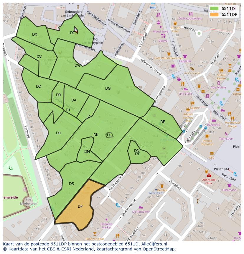 Afbeelding van het postcodegebied 6511 DP op de kaart.