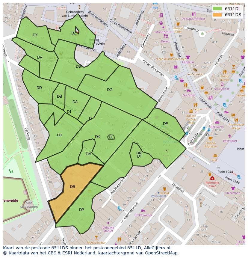 Afbeelding van het postcodegebied 6511 DS op de kaart.