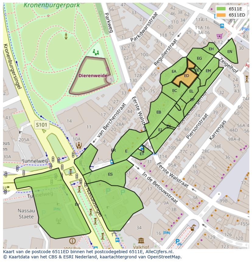 Afbeelding van het postcodegebied 6511 ED op de kaart.