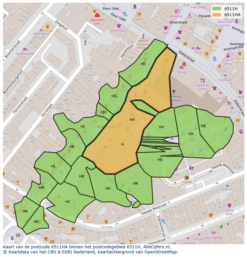 Afbeelding van het postcodegebied 6511 HA op de kaart.