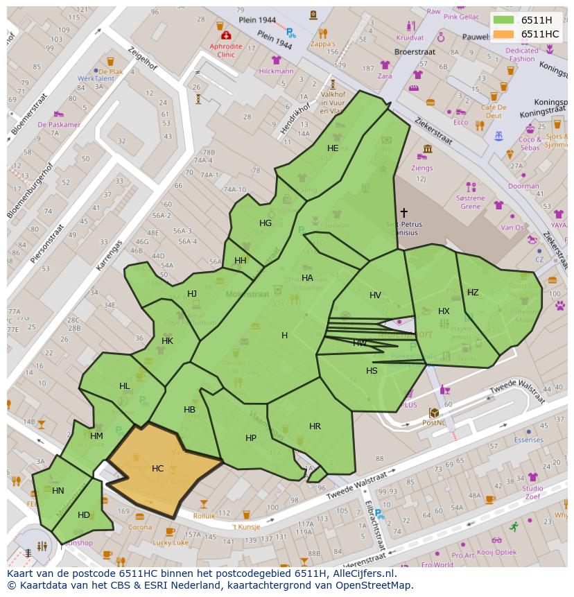 Afbeelding van het postcodegebied 6511 HC op de kaart.