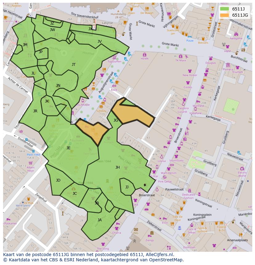 Afbeelding van het postcodegebied 6511 JG op de kaart.
