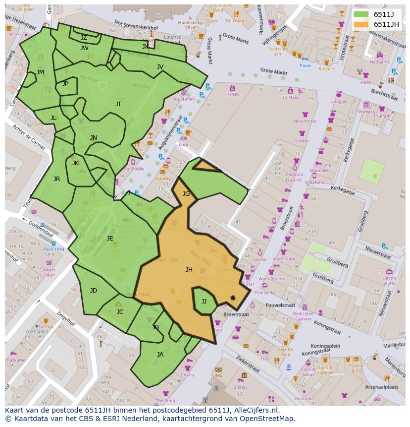 Afbeelding van het postcodegebied 6511 JH op de kaart.