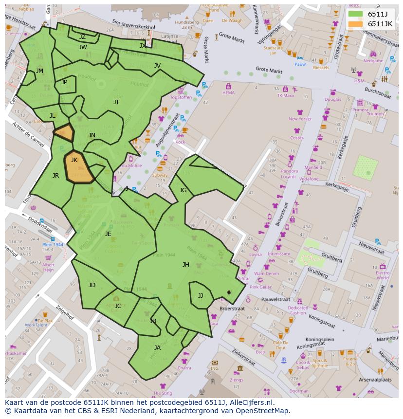 Afbeelding van het postcodegebied 6511 JK op de kaart.