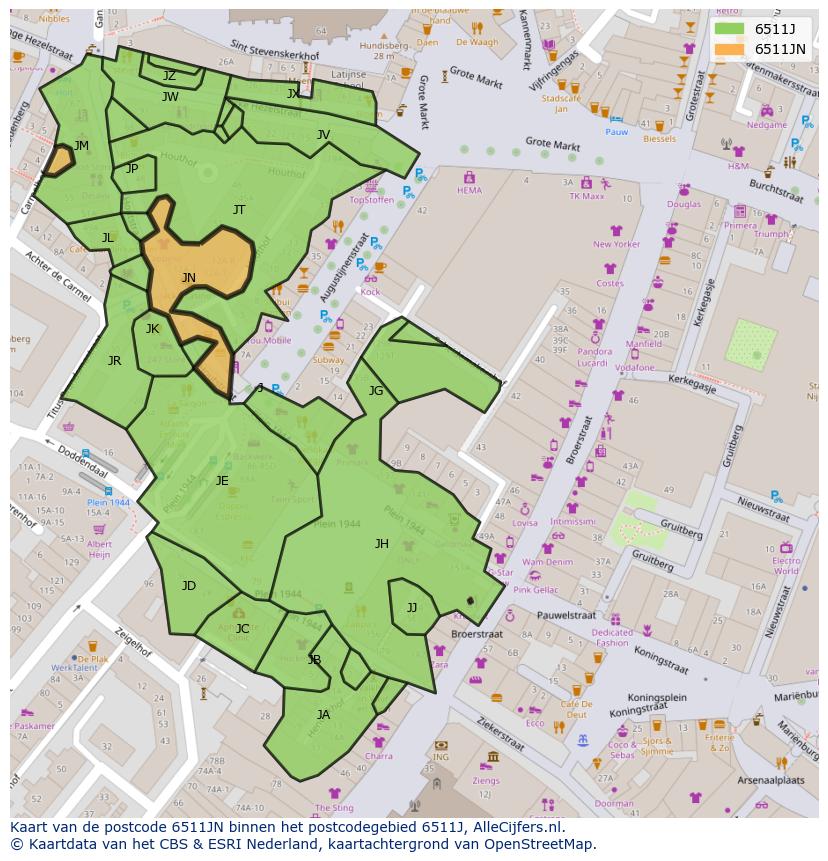 Afbeelding van het postcodegebied 6511 JN op de kaart.