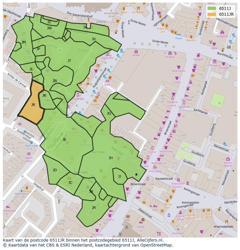 Afbeelding van het postcodegebied 6511 JR op de kaart.