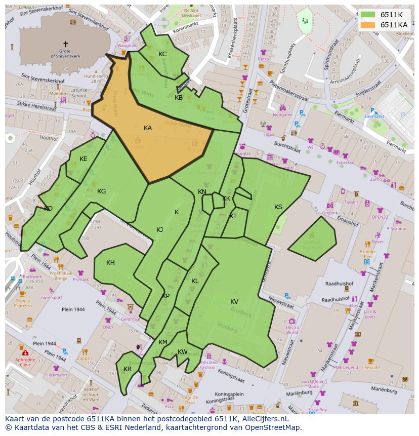 Afbeelding van het postcodegebied 6511 KA op de kaart.