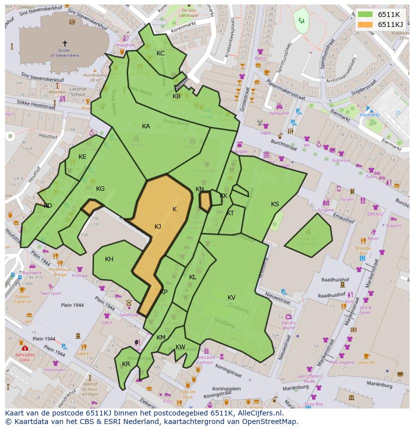 Afbeelding van het postcodegebied 6511 KJ op de kaart.